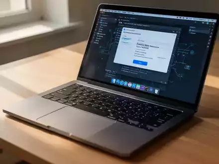 Ein moderner Laptop auf einem Schreibtisch während eines Software-Startvorgangs. - Foto: über boerse-global.de