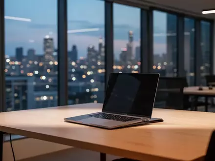 Modernes, minimalistisches Büro in einem Hochhaus bei Dämmerung, das den professionellen Kontext von Unternehmenssoftware symbolisiert. - Foto: über boerse-global.de