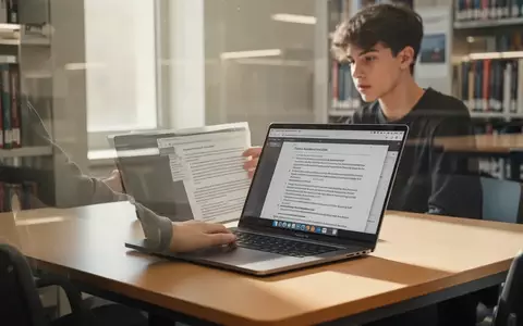Eine Studentin arbeitet konzentriert an einem Laptop in einer modernen Bibliothek, umgeben von Fachliteratur. - Foto: über boerse-global.de