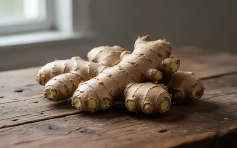 Frische Ingwerknollen auf einem rustikalen Holztisch bei natürlichem Tageslicht. - Foto: über boerse-global.de