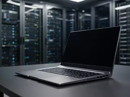 Ein moderner Laptop auf einem Schreibtisch in einem professionellen Büroumfeld bei gedimmter Beleuchtung. - Foto: über boerse-global.de