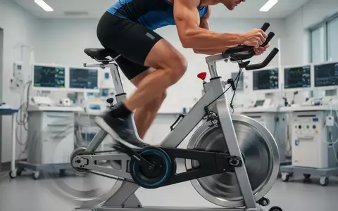 Eine Person beim hochintensiven Sprint-Intervall-Training auf einem stationären Fahrrad in einem Sportlabor. - Foto: über boerse-global.de
