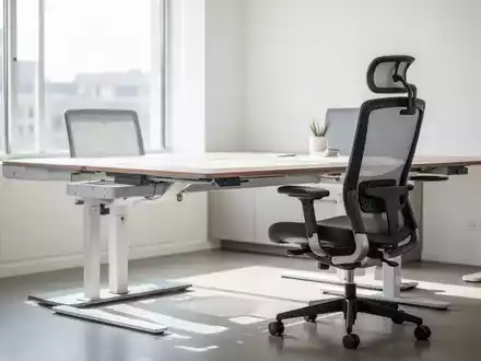 Moderner, ergonomisch gestalteter Büroarbeitsplatz mit höhenverstellbarem Schreibtisch und ergonomischem Bürostuhl. - Foto: über boerse-global.de