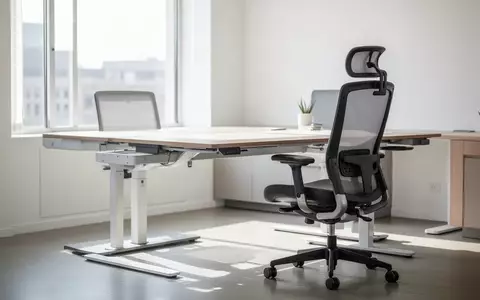 Moderner, ergonomisch gestalteter Büroarbeitsplatz mit höhenverstellbarem Schreibtisch und ergonomischem Bürostuhl. - Foto: über boerse-global.de