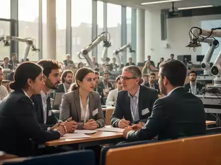 Internationale Wissenschaftler und Experten im intensiven Austausch während eines KI-Fachkongresses an der Universität. - Foto: über boerse-global.de