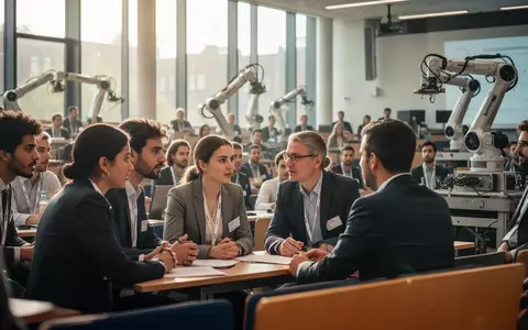 Internationale Wissenschaftler und Experten im intensiven Austausch wĂ€hrend eines KI-Fachkongresses an der UniversitĂ€t. - Foto: ĂŒber boerse-global.de