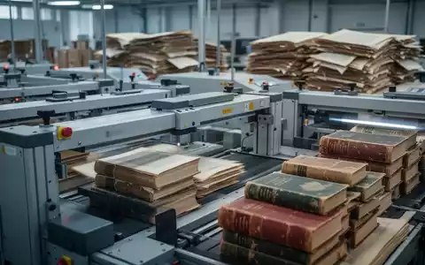 Industrielle Buch-Scanner in einer Anlage zur Digitalisierung von Literatur für KI-Training. - Foto: über boerse-global.de
