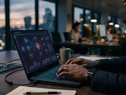 Nahaufnahme eines modernen Büroarbeitsplatzes mit einer Software zur Verwaltung von IT-Zugriffsrechten auf einem Laptop. - Foto: über boerse-global.de