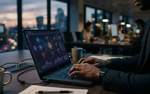 Nahaufnahme eines modernen Büroarbeitsplatzes mit einer Software zur Verwaltung von IT-Zugriffsrechten auf einem Laptop. - Foto: über boerse-global.de
