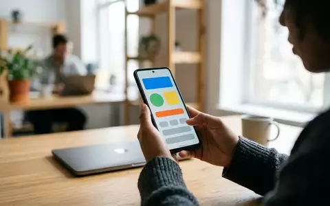 Person hält ein modernes Android-Smartphone in der Hand, Fokus auf dem Display in einer hellen Büroumgebung. - Foto: über boerse-global.de