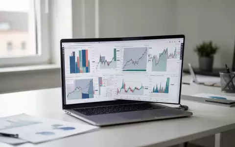 Moderner Büroarbeitsplatz mit Laptop, auf dem abstrakte Finanzdaten zu sehen sind, in einer professionellen Arbeitsumgebung. - Foto: über boerse-global.de