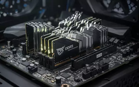 Nahaufnahme von DDR5-Arbeitsspeichermodulen auf einem Computer-Mainboard in einer professionellen Arbeitsumgebung. - Foto: über boerse-global.de