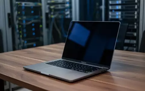 Ein offenes MacBook auf einem Schreibtisch in einem abgedunkelten Büro, das eine IT-Sicherheitsumgebung symbolisiert. - Foto: über boerse-global.de