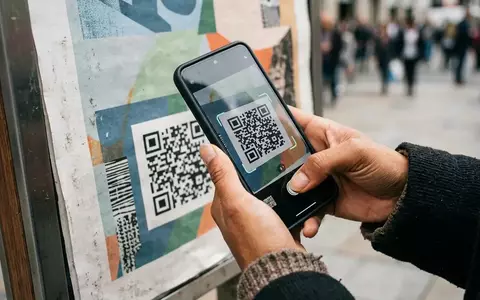 Eine Person scannt mit einem Smartphone einen QR-Code auf einem öffentlichen Plakat in einer städtischen Umgebung. - Foto: über boerse-global.de