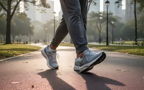 Eine Person geht zügig auf einem sonnigen Parkweg, um das tägliche Schrittziel zur Gewichtsstabilisierung zu erreichen. - Foto: über boerse-global.de