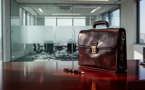 Ein minimalistischer Büroraum mit einer Aktentasche und einem Füllfederhalter auf einem dunklen Holztisch. - Foto: über boerse-global.de