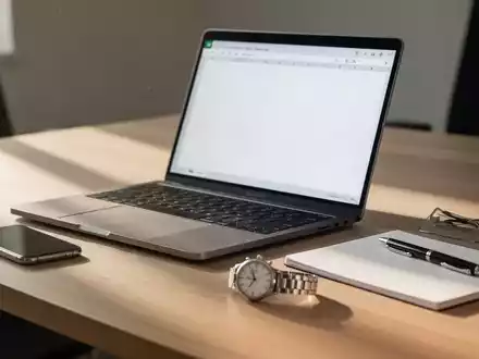 Ein moderner Schreibtisch mit Laptop, Smartphone und Armbanduhr bei natürlichem Lichteinfall. - Foto: über boerse-global.de