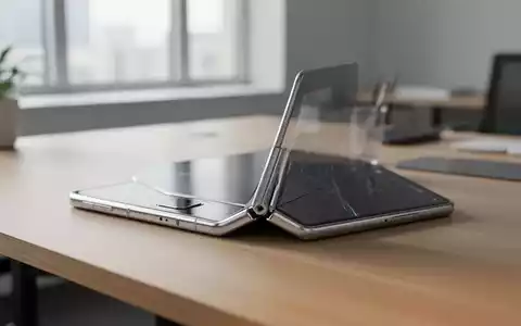 Ein modernes faltbares Smartphone liegt auf einem minimalistischen Schreibtisch in einem hellen Büro. - Foto: über boerse-global.de