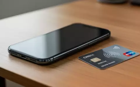 Ein Smartphone liegt neben einer kontaktlosen Kreditkarte auf einem Holztisch, was die Gefahr von NFC-Angriffen symbolisiert. - Foto: über boerse-global.de