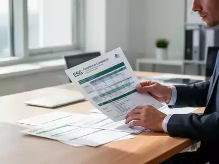 Eine Person prüft konzentriert Nachhaltigkeitsberichte an einem modernen Schreibtisch in einem hellen Büro. - Foto: über boerse-global.de