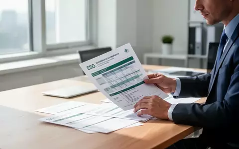 Eine Person prüft konzentriert Nachhaltigkeitsberichte an einem modernen Schreibtisch in einem hellen Büro. - Foto: über boerse-global.de