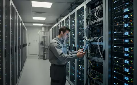 Ein Techniker überprüft moderne Server-Hardware in einem hochmodernen Rechenzentrum. - Foto: über boerse-global.de