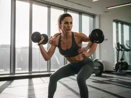 Eine sportliche Frau beim gezielten Krafttraining mit Hanteln in einem hellen, modernen Fitnessraum. - Foto: über boerse-global.de