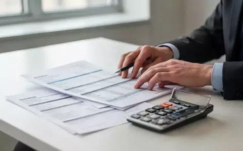 Hände eines Angestellten bei der Arbeit mit Lohnabrechnungsunterlagen und einem Taschenrechner auf einem Schreibtisch. - Foto: über boerse-global.de