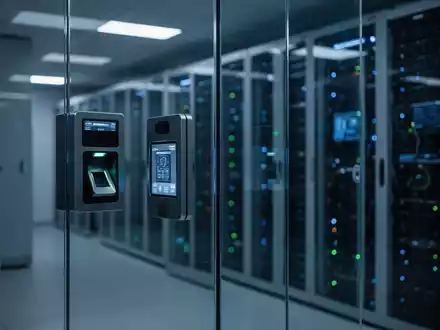 Ein biometrischer Scanner in einem modernen, blau beleuchteten Rechenzentrum. - Foto: über boerse-global.de