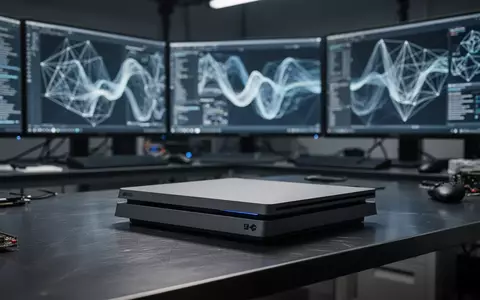 Eine moderne Spielkonsole auf einem Labortisch vor unscharfen Monitoren mit komplexen technischen Visualisierungen. - Foto: über boerse-global.de