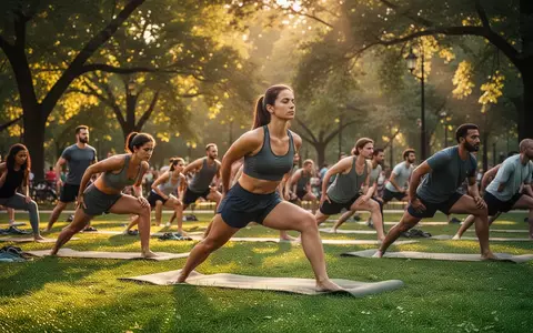 Eine Gruppe von Menschen praktiziert konzentriertes Fitnesstraining und Achtsamkeitsübungen auf einer Wiese im Grüneburgpark. - Foto: über boerse-global.de