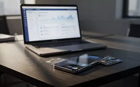 Ein moderner, schattiger Arbeitsplatz mit Laptop und Kreditkarte als Symbol für Online-Banking-Sicherheit. - Foto: über boerse-global.de