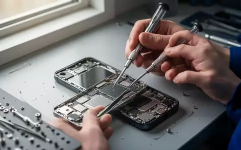 Ein Techniker repariert ein Smartphone an einem professionellen Arbeitsplatz mit Präzisionswerkzeugen. - Foto: über boerse-global.de