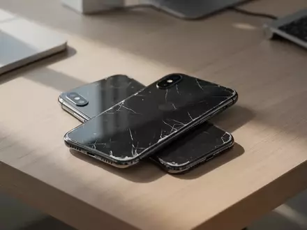 Ein gebrauchtes iPhone X liegt auf einem minimalistischen Holztisch in einer professionellen Arbeitsumgebung. - Foto: über boerse-global.de