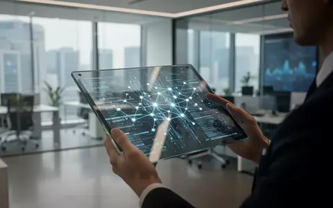 Ein Finanzexperte betrachtet digitale Blockchain-Daten auf einem Tablet in einem modernen Büro. - Foto: über boerse-global.de