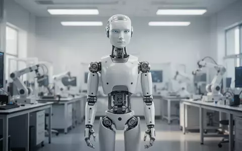 Ein moderner, weißer humanoider Roboter steht in einem hellen, professionellen Technologielabor. - Foto: über boerse-global.de