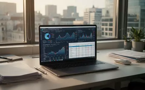 Moderner Büroarbeitsplatz mit Laptop und Datenvisualisierungen zur Digitalisierung der Mehrwertsteuerprozesse. - Foto: über boerse-global.de