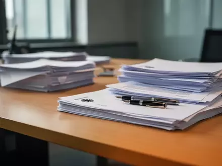 Ein Schreibtisch im Bundestag mit offiziellen Dokumenten und einem Füllfederhalter in natürlichem Licht. - Foto: über boerse-global.de