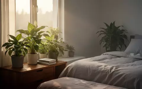 Ein helles, minimalistisches Schlafzimmer mit Zimmerpflanzen bei sanftem Morgenlicht. - Foto: über boerse-global.de