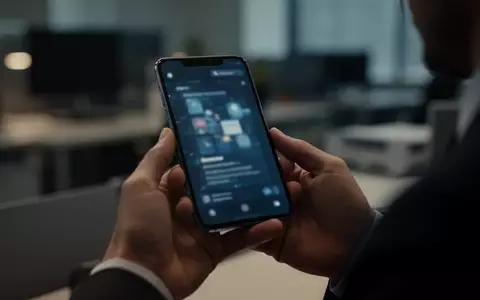 Nahaufnahme einer Hand, die ein Smartphone hält, während im Hintergrund ein unscharfes Büroambiente zu sehen ist. - Foto: über boerse-global.de
