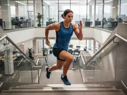 Eine Person trainiert intensiv in einem Treppenhaus, um kurze, hochintensive Bewegungseinheiten zu veranschaulichen. - Foto: über boerse-global.de