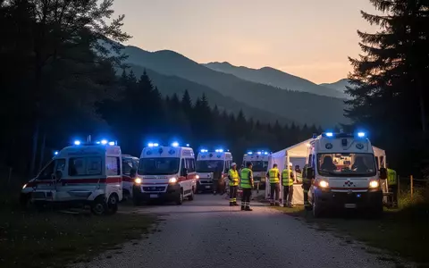 Rettungskräfte und Einsatzfahrzeuge bei einem nächtlichen medizinischen Einsatz in einer italienischen Bergregion. - Foto: über boerse-global.de