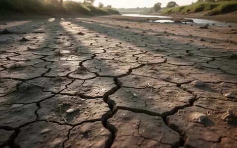 Ausgetrocknetes, rissiges Flussbett in einer Landschaft unter direkter Sonneneinstrahlung während einer Dürreperiode. - Foto: über boerse-global.de