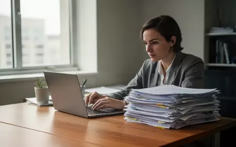 Eine Person arbeitet an einem Schreibtisch mit Dokumenten in einem hellen, professionellen Büro. - Foto: über boerse-global.de
