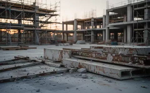 Eine verlassene Baustelle mit Gerüsten und unfertigen Gebäudestrukturen im Dämmerlicht. - Foto: über boerse-global.de