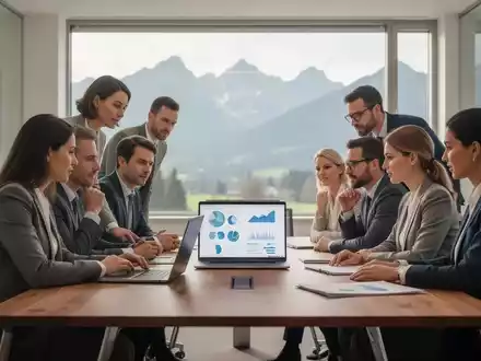 Geschäftsleute in einem modernen Büro im Salzkammergut bei der Arbeit an einer digitalen Strategie. - Foto: über boerse-global.de