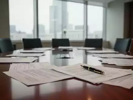 Ein Konferenztisch in einem modernen Büro mit ausgebreiteten Rechtsunterlagen und einem Füllfederhalter. - Foto: über boerse-global.de
