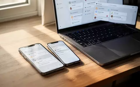 Ein iPhone und ein MacBook auf einem Schreibtisch in einer modernen, aufgeräumten Arbeitsumgebung bei natürlichem Licht. - Foto: über boerse-global.de