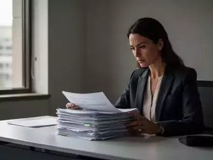 Eine Personalverantwortliche in einem modernen Büro betrachtet konzentriert Dokumente auf ihrem Schreibtisch. - Foto: über boerse-global.de