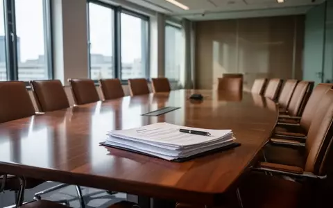 Ein leerer Konferenzraum mit einem großen Besprechungstisch und Dokumenten, der eine professionelle Arbeitsumgebung darstellt. - Foto: über boerse-global.de
